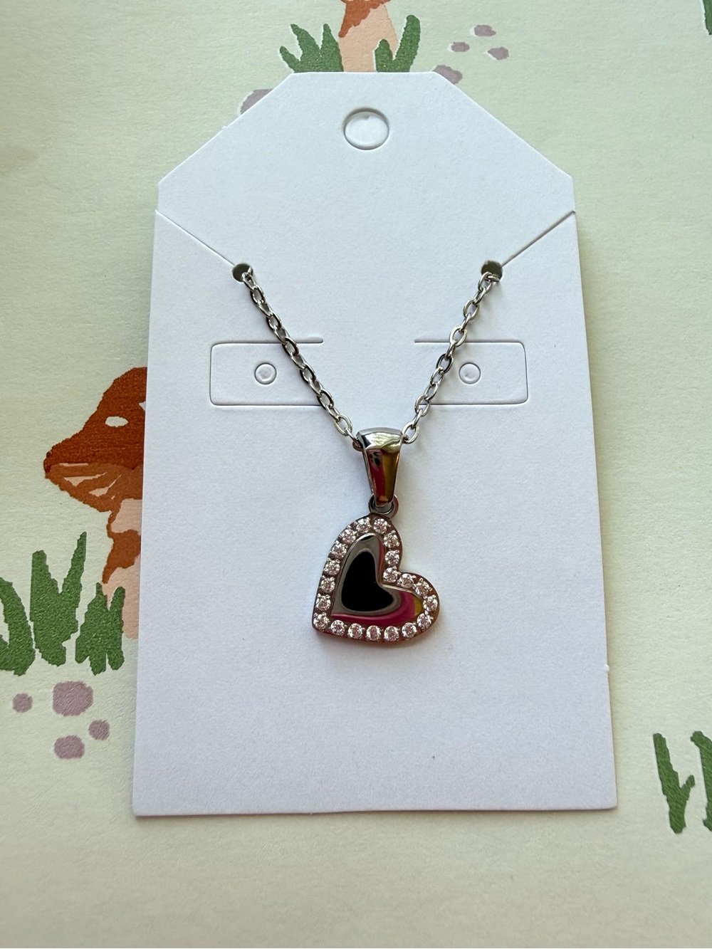 Silver Heart Rhinestone Pendant Necklace